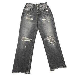 Adaptation‎ Jeans Womens 27 Gray Charcoal High Rise Relaxed Straight Distressed
